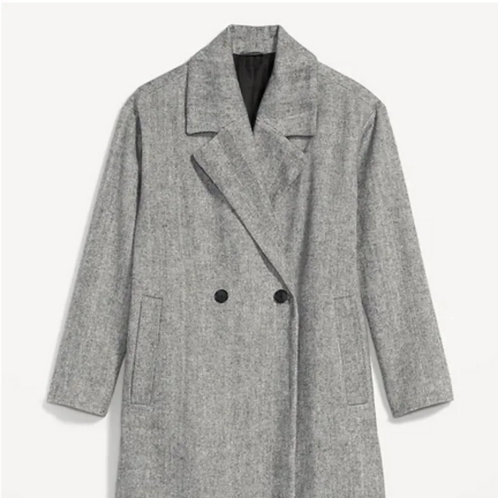 Old Navy long slouchy double-breasted coat Jacket small tall grey Houndstooth - Picture 6 of 14